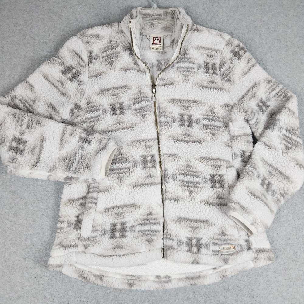 Avalanche Fleece Jacket Womens Medium Gray White Aztec Print Full Zip Outerwear